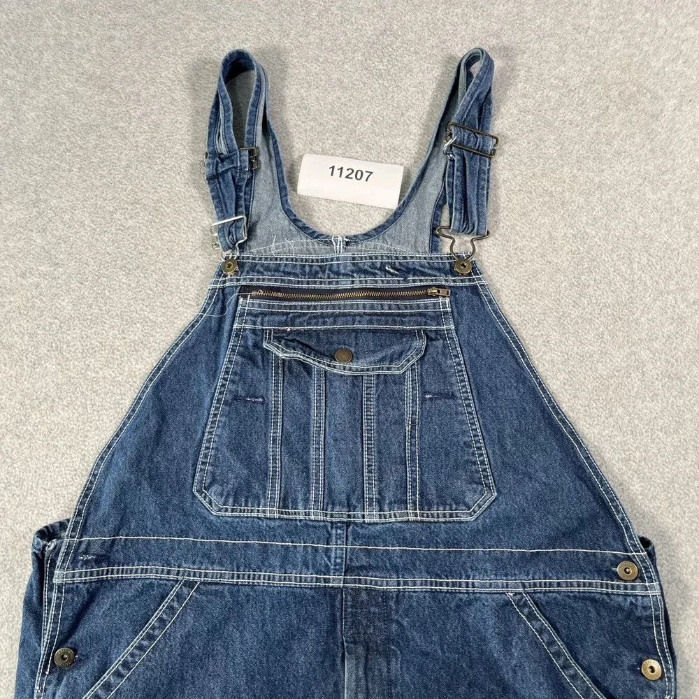 REAL WORK Bib Overalls Mens 40x30 Blue Denim Dungarees Workwear Casual Carpenter